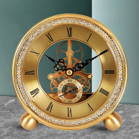 凯恩斯 黄铜高档摆台式座钟台钟客厅桌面玄关时钟摆件家用时尚机械坐钟表