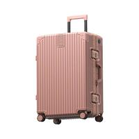 稻草人行李箱2025大容量多功能男女生旅行拉杆密码箱 玫瑰金【铝框款】【带杯架+USB接口】 29寸【很大!跨国长途/家庭出行/搬家/留学轻松装】