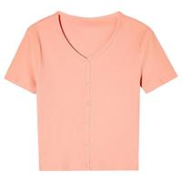 3COLOUR 三彩 女士V领短袖T恤 W372E4001Z20 粉红色 S