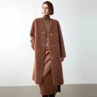 朗姿 羊毛驼绒廓形复古高级感气质大衣外套女冬季仿皮草