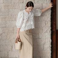 maje 冬季女装法式时尚美拉德开叉长款半身裙牛仔长半裙优雅通勤直筒裙