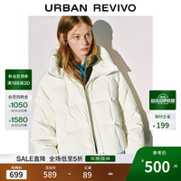 UR UR2025冬季女装流光风休闲连帽抽绳绗缝羽绒服UYY150088 米白 偏宽松 XS 涤纶(聚酯纤维)100% 鸭绒
