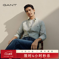 GANT 2024春季男装通勤格纹短袖衬衫|3241120 345-乳白抹茶色 L
