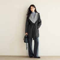 伊芙丽（eifini）伊芙丽100%高克重绵羊毛呢大衣2025冬毛呢外套 暗灰