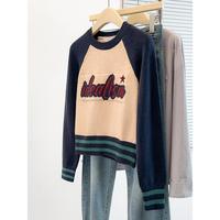 唐狮 春季美式字母插肩袖圆领套头毛衣时尚百搭休闲上衣