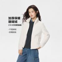 GIORDANO 女款保暖珊瑚绒立领抓绒衣通勤针织休闲外套