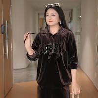 慕姗诗怡 大码女装2025新款冬装休闲钉珠贴布刺绣丝绒连帽卫衣