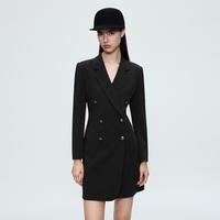 朗姿 冬款复古双排扣平驳领通勤气质女式西装连衣裙