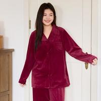 慕姗诗怡 大码女装2025新款冬装300g珊瑚绒保暖刺绣睡衣家居服套装