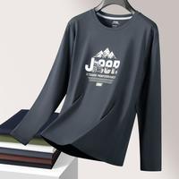 吉普 秋季美式印花圆领亲肤t恤长袖男宽松户外运动T恤
