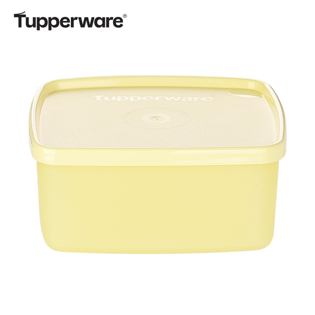 特百惠 保鲜盒 400ml 塑料 方形 奶黄色