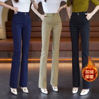 ETAM 2025秋冬新款弹力高腰显瘦休闲微喇叭裤女垂感黑色时尚喇叭裤