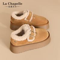 拉夏贝尔 加绒勃肯鞋女2025新款冬季全包外穿毛毛鞋厚底雪地棉鞋女