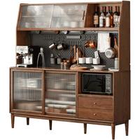 源氏木语实木餐边柜一体高柜茶水柜多功能储物柜简约碗柜家用酒柜 胡桃色1.5米（上下座+电力导轨）