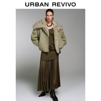 UR2025冬季女装流光风拼接毛领超宽松棉服外套UWJ150072 卡其绿 (偏宽松) S