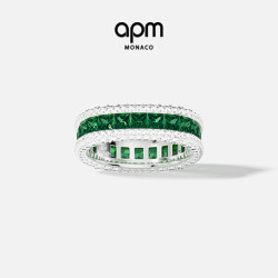 APM Monaco 绿色密镶戒指手饰撞色混搭现代独特摩登设计感圣诞