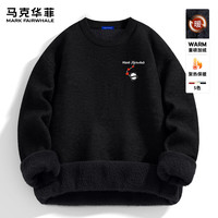 马克华菲（MARK FAIRWHALE）圆领一体绒毛衣男秋冬季加厚保暖套头衫百搭通勤内搭外穿针织上衣 【一体绒】-黑#红爱心熊 3XL