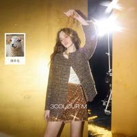 三彩 女士香风外套毛呢大衣 M