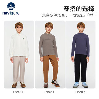 Navigare意大利小帆船童装儿童裤子男童加绒长裤中大童保暖冬装宝宝休闲裤 滑雪小子卡其 130