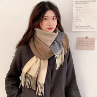 达芬奇密码 秋冬季保暖围巾女欧美风围脖格子披肩 6# 浅灰咖色(205*35cm)