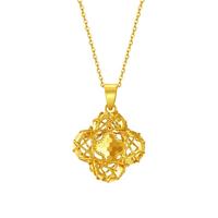 周大生黄金幸运四叶草吊坠足金爆闪项链女友