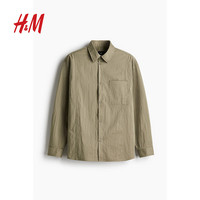 H&M 男装新款宽松长袖内搭衬衫 深灰色 XL