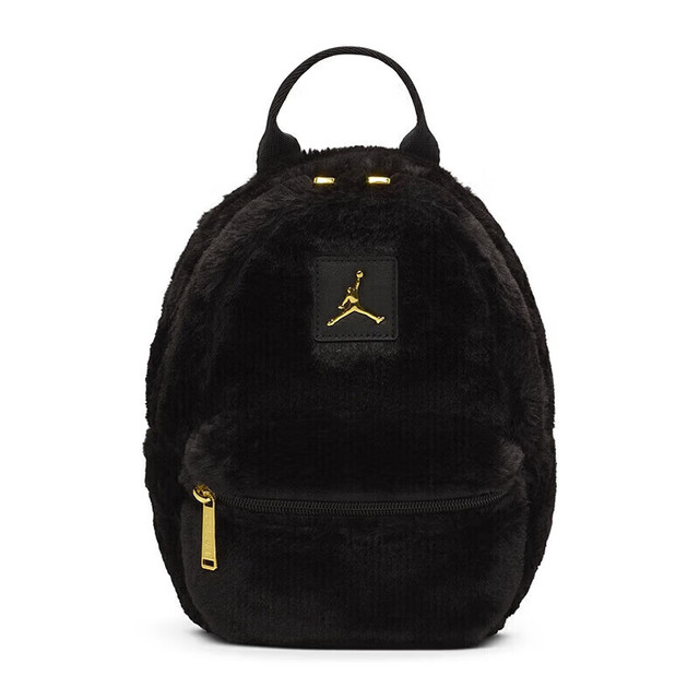 Jordan HV8004-010 毛绒材质 黑金 迷你双肩包