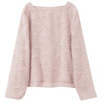 三彩 重工羽毛小衫剪花流苏一字领衬衣宽松上衣 长袖剪花衬衫 浅粉