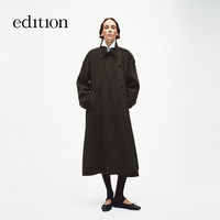 edition毛呢外套女2025冬季复古风衣式长款A型羊毛双面呢大衣 原野绿色 S
