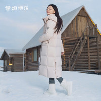 坦博尔2025冬季休闲百搭可脱卸帽长款加厚保暖羽绒服女时尚外套 萝黛粉 XS (155) 体重105斤以内