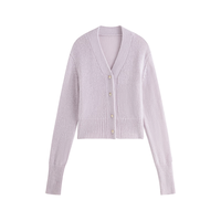 范思蓝恩气质V领长袖针织开衫外套女秋装2024马海毛毛衣13194 龙蒿绿 XS