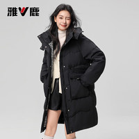 雅鹿羽绒服女中长款2025冬季时尚韩版连帽加厚保暖宽松外套Q 黑色 L /165 【125-140斤】
