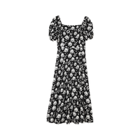 秋水伊人 女士法式复古方领印花连衣裙