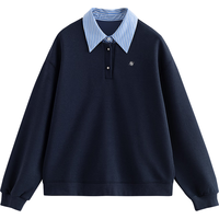 初语拼接假两件衬衫卫衣女2024秋季知识分子时尚polo领上衣 黑蓝色 S