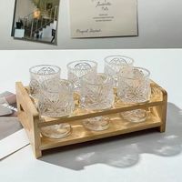 迷你ins高脚刻花玻璃杯复古白酒酒杯一口杯家用玻璃杯 刻花小酒杯不含杯架 50ml 6只