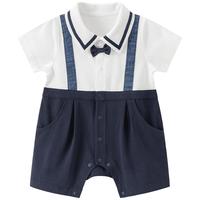 【绅士风】男宝宝短袖假两件连体衣夏季婴儿周岁服薄款外出哈衣服