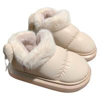 户外穿防滑防水PU短筒棉靴冬季加绒加厚棉鞋蝴蝶结保暖女士雪地靴