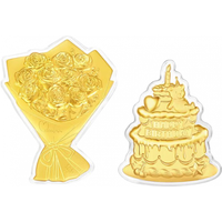 周大生黄金玫瑰手捧花蛋糕摆件金贴投资金 足金玫瑰手捧花金贴