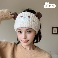 芬也月子帽秋冬季加厚茸茸绒月子发带头巾防风保暖可爱小熊毛绒帽子 奶茸茸小熊发带-白色