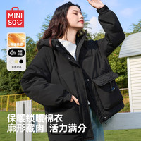 MINISO名创优品黑色棉衣女2025冬季保暖加厚外套女装轻薄棉服