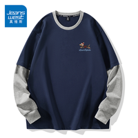 真维斯(JEANSWEST)假两件圆领卫衣男士春秋冬季潮流百搭外套青少年休闲上衣套头衫男 藏青 奔跑腊肠_K 2XL