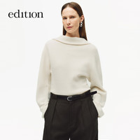 edition毛衣女2025冬季前后两穿双层领羊毛立裁收腰针织衫 米白色 L