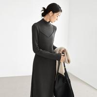 DUIBAI 冬装法式高领假两件立裁拼接打底裙子女式针织连衣裙