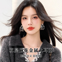 伊灿欧美风银色双层耳环女设计高级感轻奢耳圈2025年耳扣耳饰 欧美风银色双层耳环