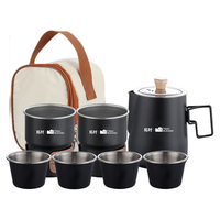 鹿险家户外露营野炊便携式旅行茶具不锈钢煮茶烧水壶一体自驾游全套装备 304黑化版（一壶六杯）+收纳包