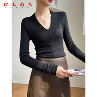 RLAS深v领针织内搭打底衫女秋冬2025新款仿羊.毛长袖毛衣气质显瘦上衣