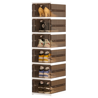 京东京造 免安装一体式鞋柜 可折叠鞋盒玄关防尘顶部置物 淡栗棕1列6格 ⭐【免安装-透明棕色】6只