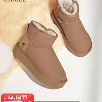 骆驼 雪地靴女简约厚底棉鞋百搭加绒加厚保暖靴 L24W275721 棕色