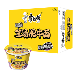 康师傅 方便面 经典酸香爽金汤肥牛桶面110g*12 泡面整箱速食 方便食品