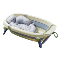 babycare 儿童大号可折叠浴盆2.0 宝宝沐浴洗澡盆可坐躺 浴盆+浴垫 冰川蓝
